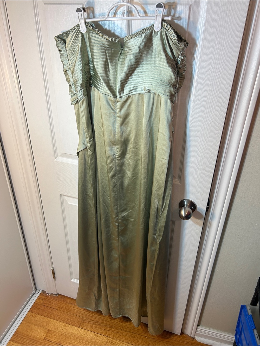 Meshki Larissa Satin Maxi Dress With Ruched Petals - Sage - Picture 9 of 11